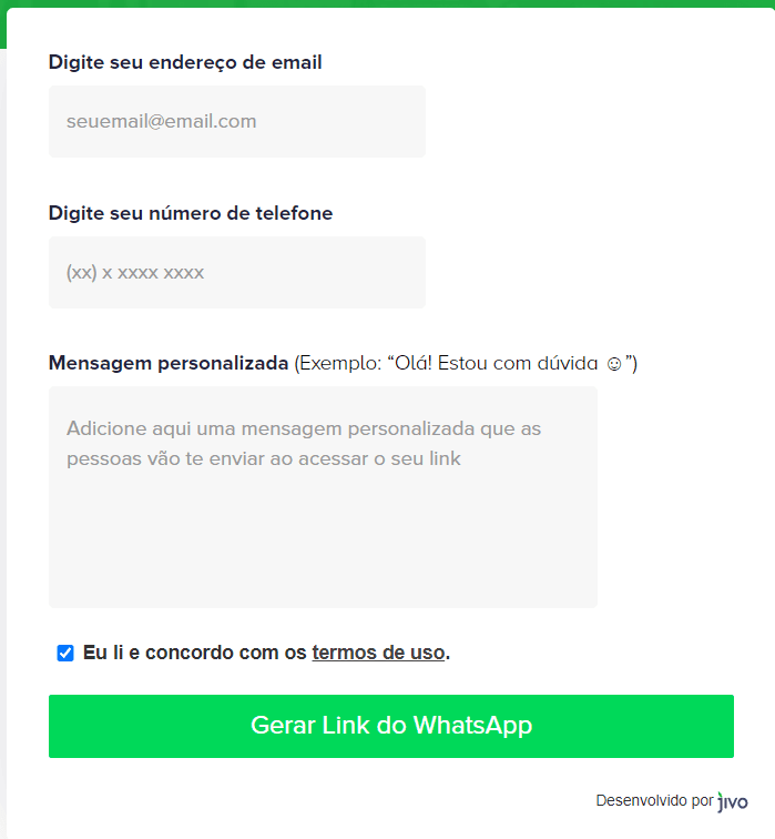 imagem: tela gerador de link whatsapp