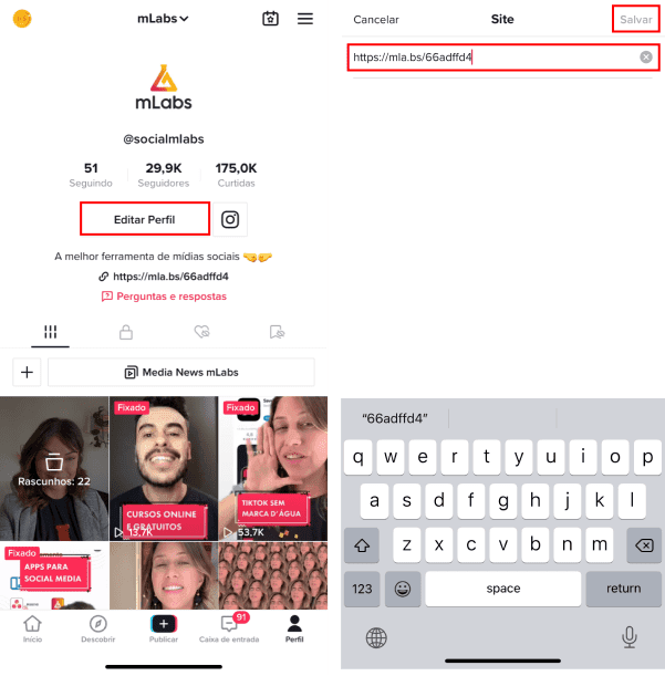imagem: tutorial link na bio tiktok
